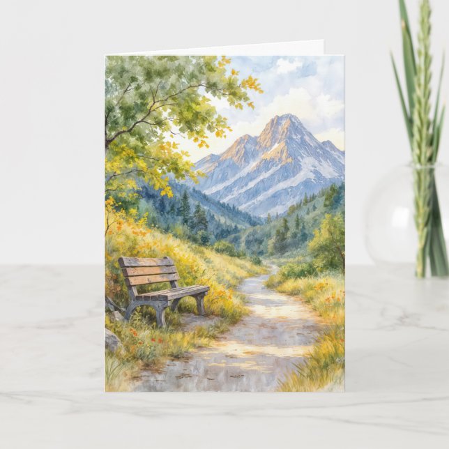 Carte Banc d'anniversaire par un chemin de montagne droi (Devant)