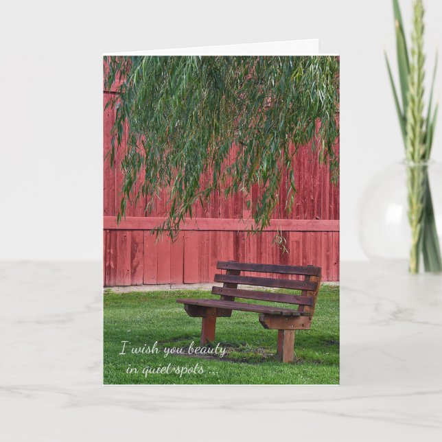 Carte banc vide d'anniversaire sous un arbre à saule (Devant)