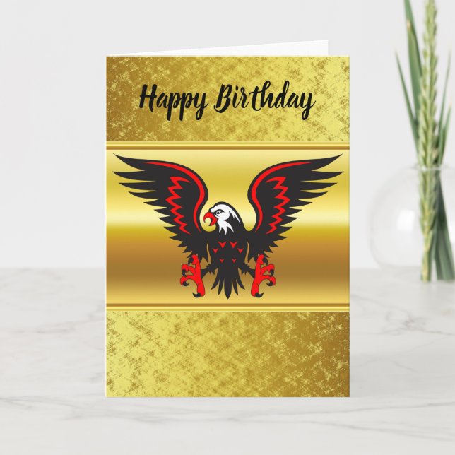 Carte Bande dessinée Aigle noir et rouge avec feuille d' (Devant)