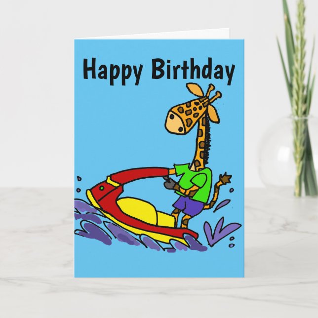 Carte Bande dessinée mignonne de ski de jet de girafe (Devant)