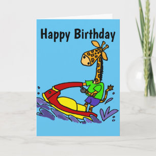 Carte Bande dessinée mignonne de ski de jet de girafe