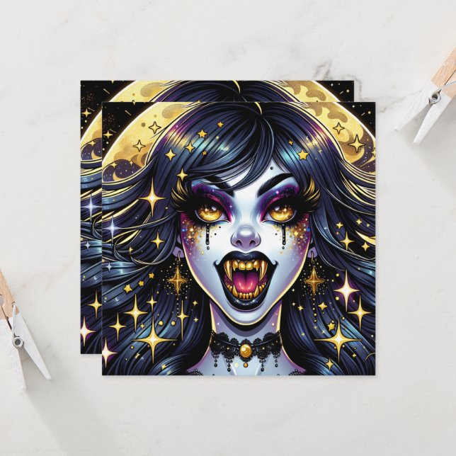 Carte Bande dessinée Style Vampire Halloween Party (Devant/Arrière en situation)