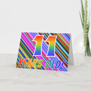 Carte Bandes colorées + Motif arc-en-ciel "11 ans !"