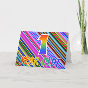 Carte Bandes colorées + Motif arc-en-ciel "1 an !"