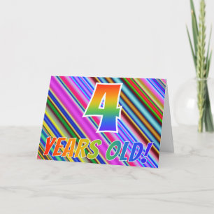 Carte Bandes colorées + Motif arc-en-ciel "4 ans !"