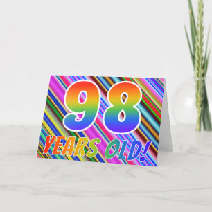 Carte Bandes colorées + Motif arc-en-ciel "98 ans !"