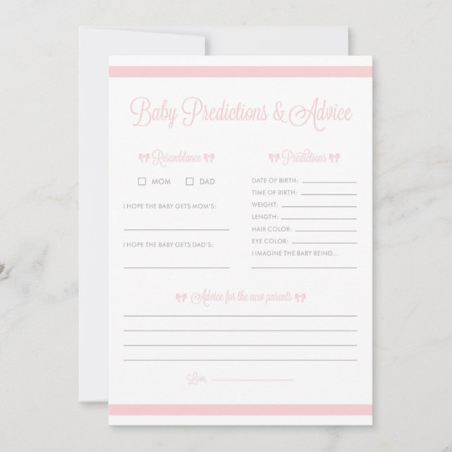 Carte Bandes roses avec jeu de prédiction de Baby shower (Devant)