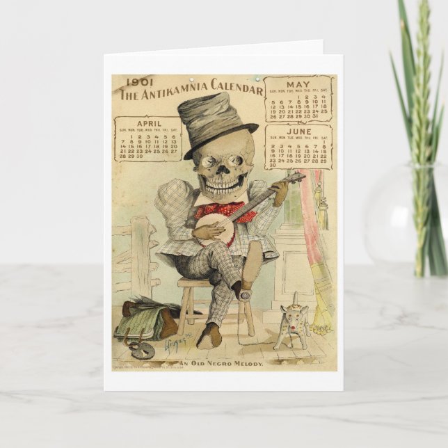 Carte Banjo vintage jouant le squelette (Devant)