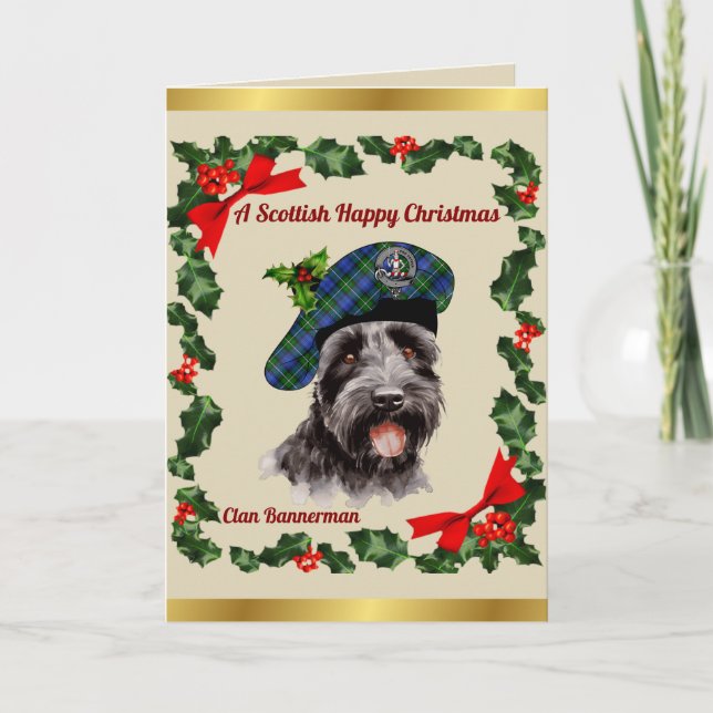 Carte Bannerman Scottie Dog Noël personnalisé (Devant)