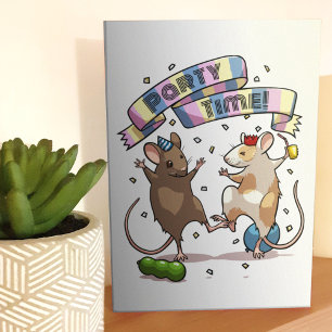 Carte Bannière de fête de souris dansantes Confettis et