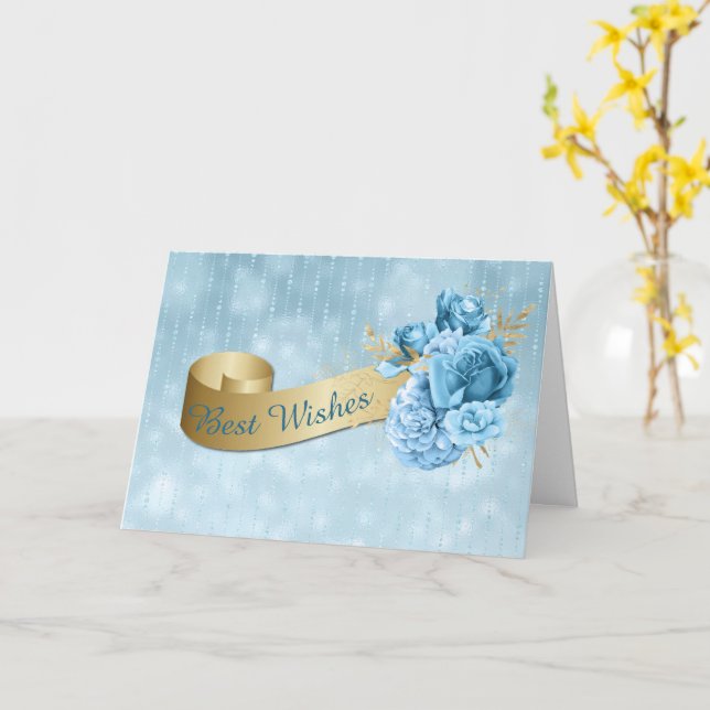 Carte Bannière or avec Mariage de fleurs bleues (Fleur jaune)