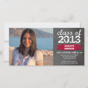Carte Bannière rouge ruban tableau noir graduation photo
