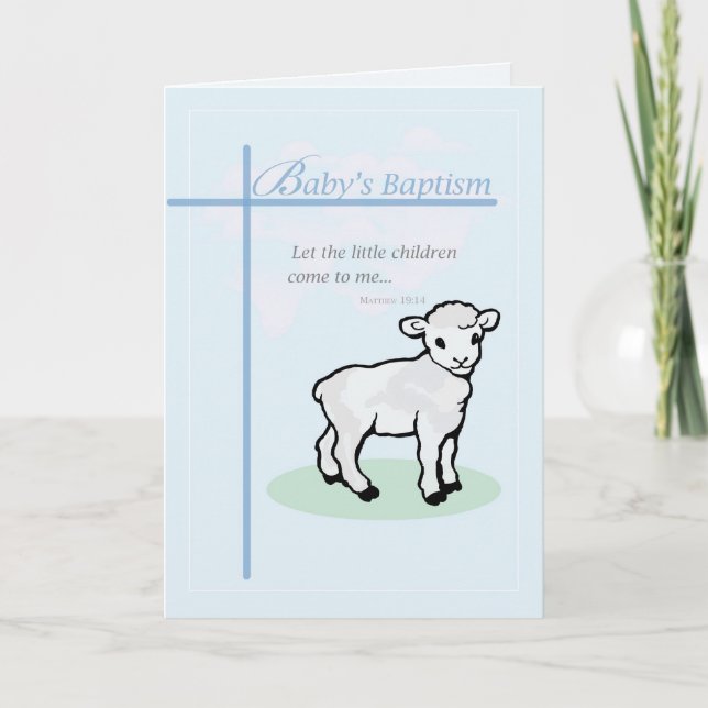 Carte Baptême Agneau de garçon bleu (Devant)
