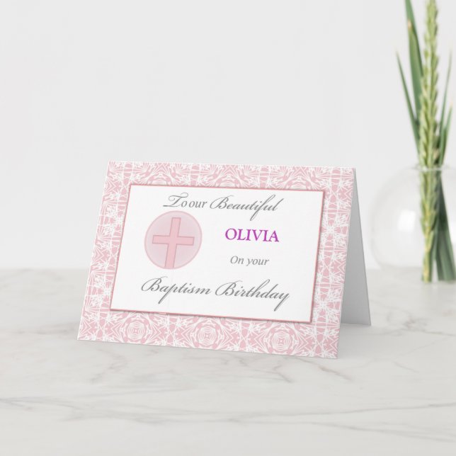 Carte Baptême Anniversaire Nom personnalisé Motif dentel (Devant)