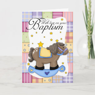 Carte Baptême Avec Cheval Rocheux Bleu