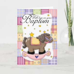 Carte Baptême Avec Cheval Rocheux Rose