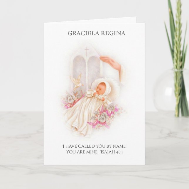 Carte Baptême Christening Scriptural Baby Girl Roses (Devant)