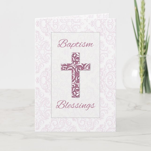 Carte Baptême de fille Bénédiction Croix Bleue Fils Dama (Devant)