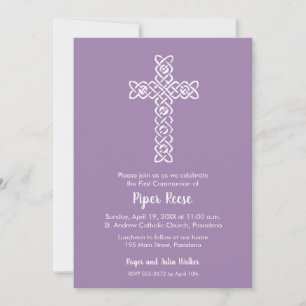 Carte Baptême de Lavande Vintage croisée Christening Inv