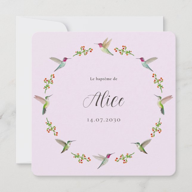 Carte Baptême des colibris d'Anna (Devant)