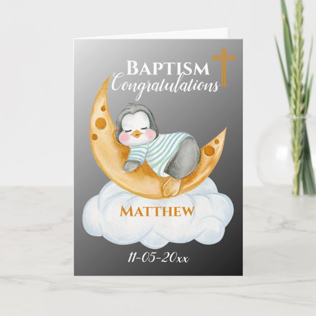 Carte Baptême mignonne Félicitations Baby Penguin Card (Devant)