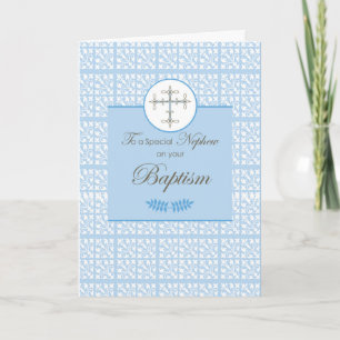 Carte Baptême népalais bleu avec dentelle et croix