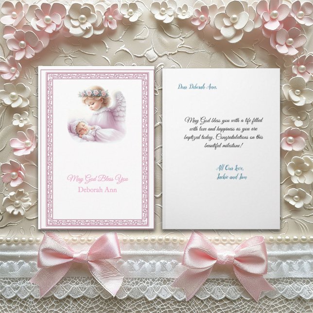 Carte Baptême Personnalisable Fille Bébé Avec Angel (Créateur téléchargé)