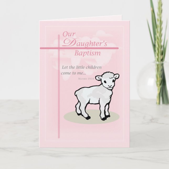Carte Baptême, Rose, Fille, Agneau (Devant)