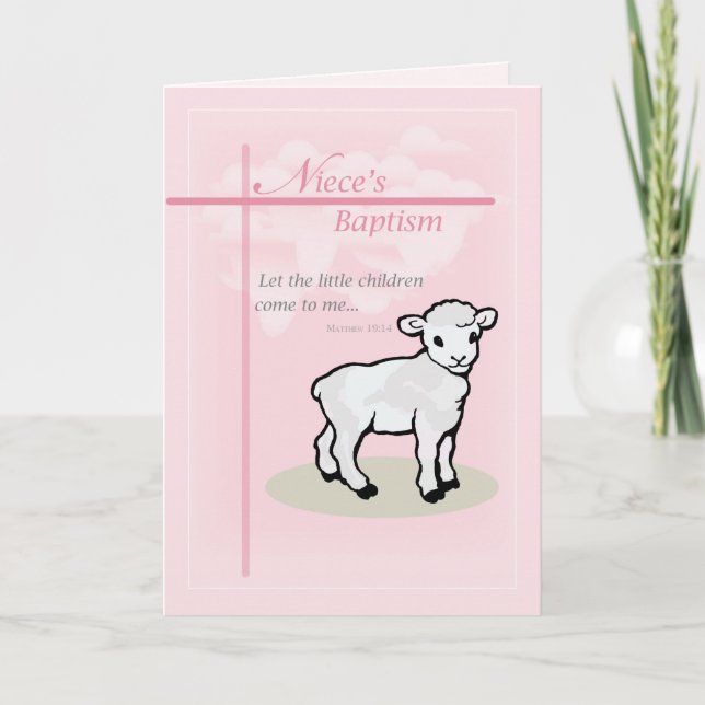 Carte Baptême, Rose, Nièce, Agneau (Devant)