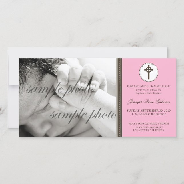 Carte Baptême rose simple et doux (Devant)