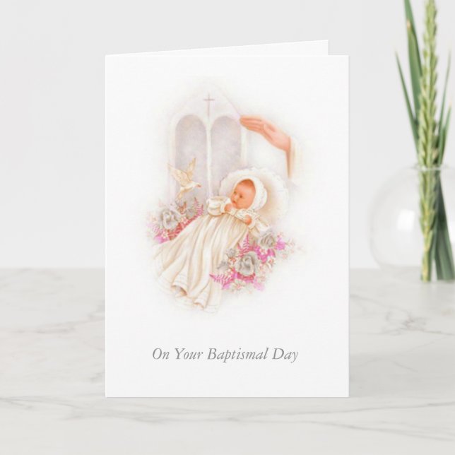 Carte BAPTISM Bébé Fille Rose Bénédiction (Devant)