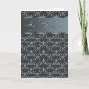 Carte Bar Mitzvah En Noir Mélangé Et Bleu/Gris