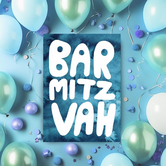 Carte BAR MITZVAH Personnalisable Aquarelle Bleue Félica (BAR MITZVAH Customizable Blue Watercolor Congrats Mazel Tov Custom Card
)