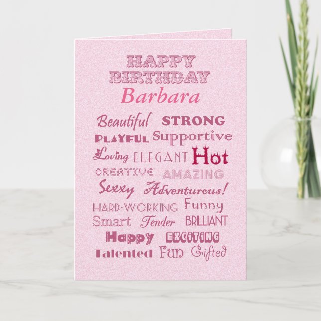 Carte Barbara Happy Birthday Mots de louanges (Devant)