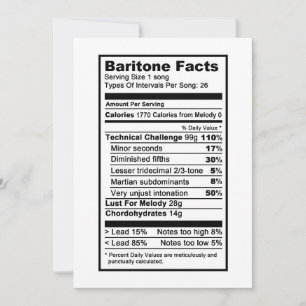 Carte Baritone "Étiquette d'information nutritionnelle"