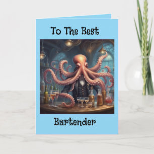 Carte Barman poulpe multitâche mixologue anniversaire
