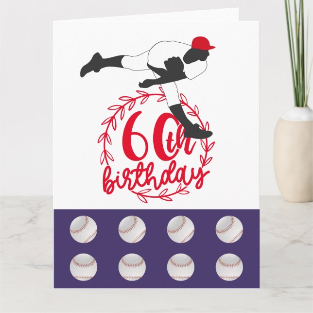 Carte Baseball 60e anniversaire avec joueur (Devant)
