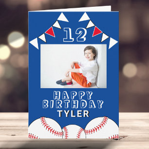 Carte Baseball Ball Flags Blue Sports Boy Photo Annivers