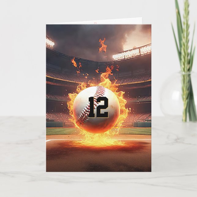 Carte Baseball enflammé pour un 12e anniversaire (Devant)