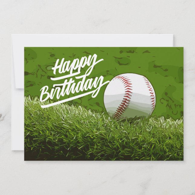 Carte Baseball Joyeux Anniversaire avec balle sur herbe  (Devant)
