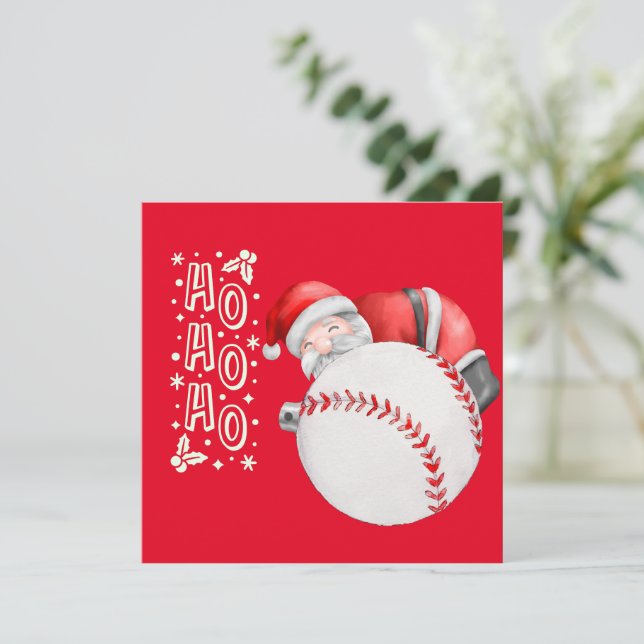 Carte Baseball Joyeux Noël avec le Père Noël en rouge (Debout devant)