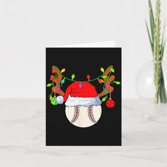 Carte Baseball Reindeer Santa Hat Christmas  (Devant)