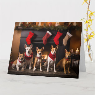 Carte Basenji au coin du feu Noël
