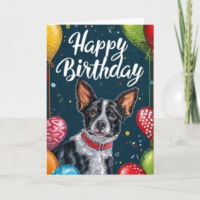 Carte Basenji avec ballons Anniversaire (Devant)