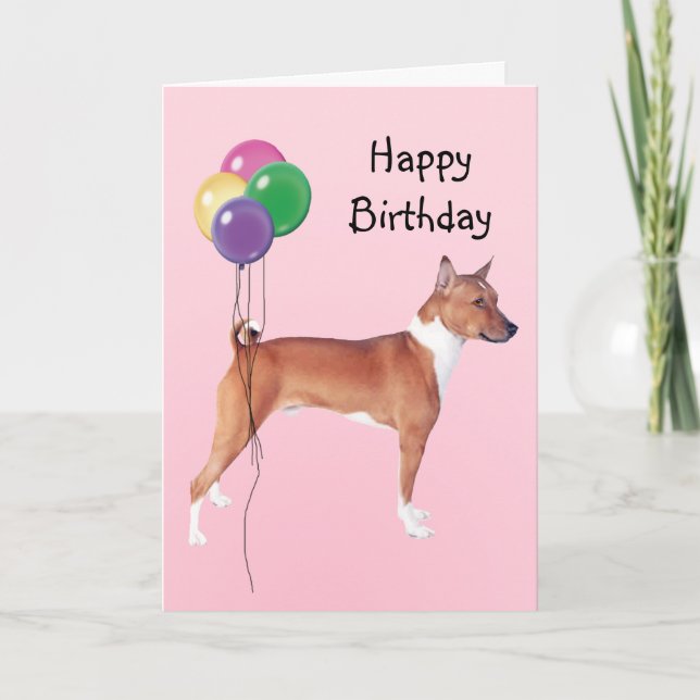 Carte Basenji, ballons d'anniversaire (Devant)