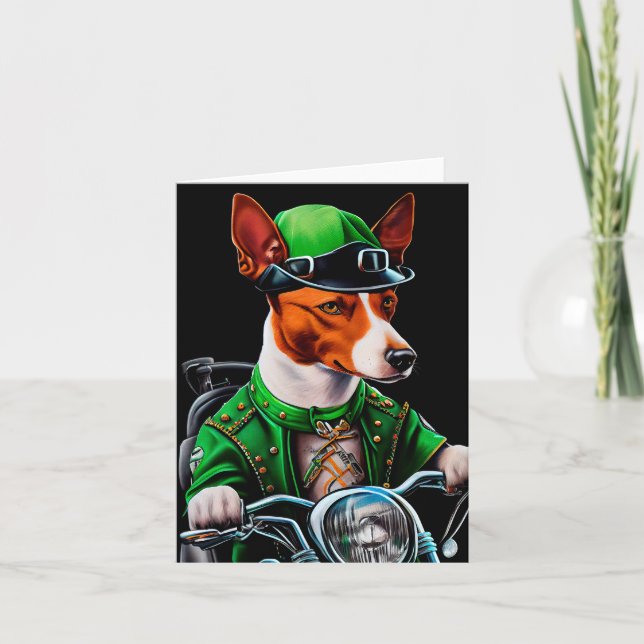 Carte Basenji Chien conduisant vélo St. Patrick's Day (Devant)