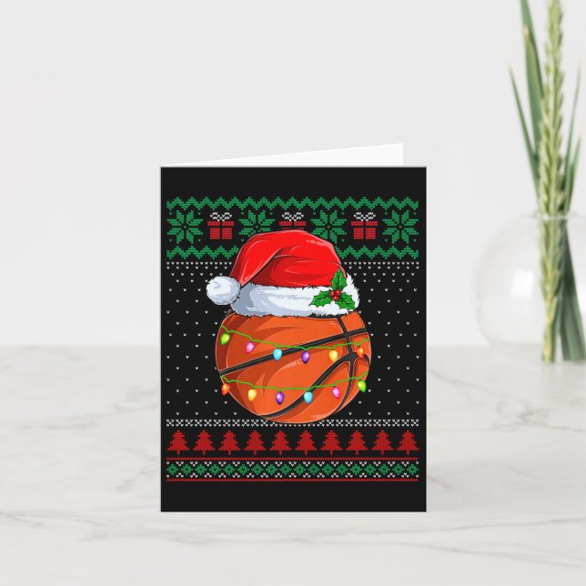 Carte Basket-ball de Noël moche Sweater Santa Hat (Devant)