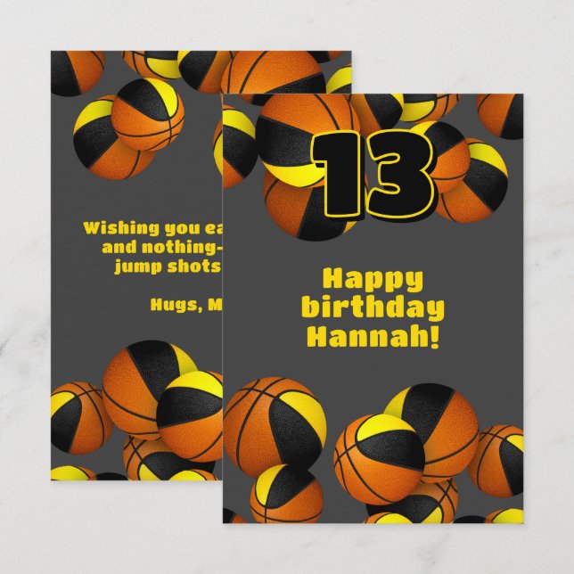 Carte basket heureux anniversaire noir or équipe couleur (Devant / Derrière)