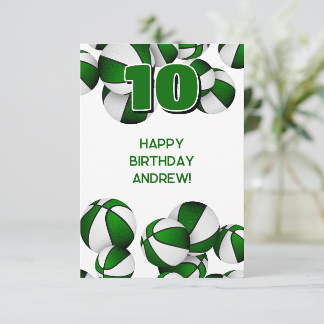 Carte basket heureux anniversaire vert couleurs équipe (Debout devant)