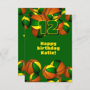 Carte basket joyeux anniversaire vert or équipe couleurs